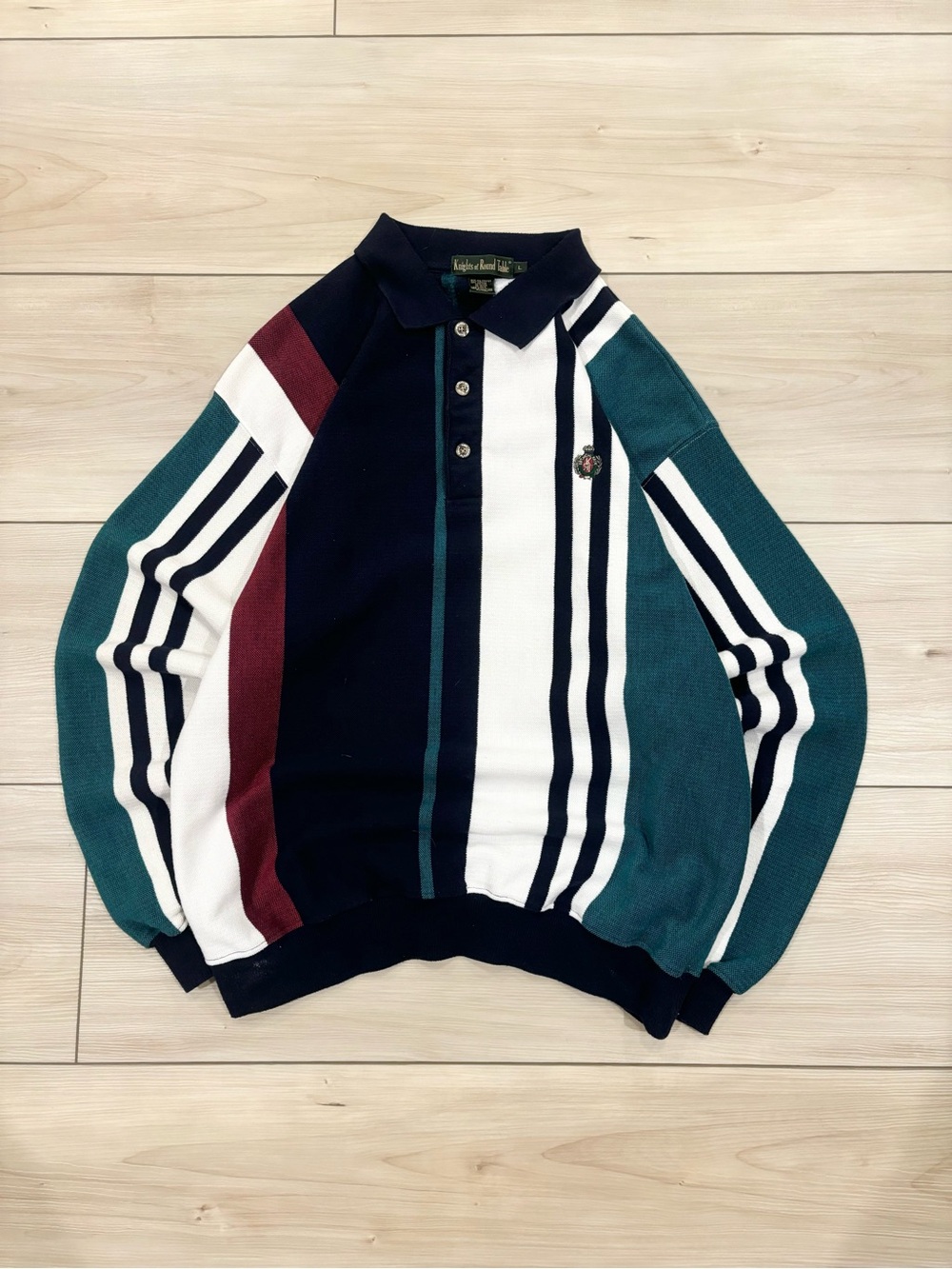 Knights of Round Table Vintage 90s beautiful vertically striped long sleeve polo